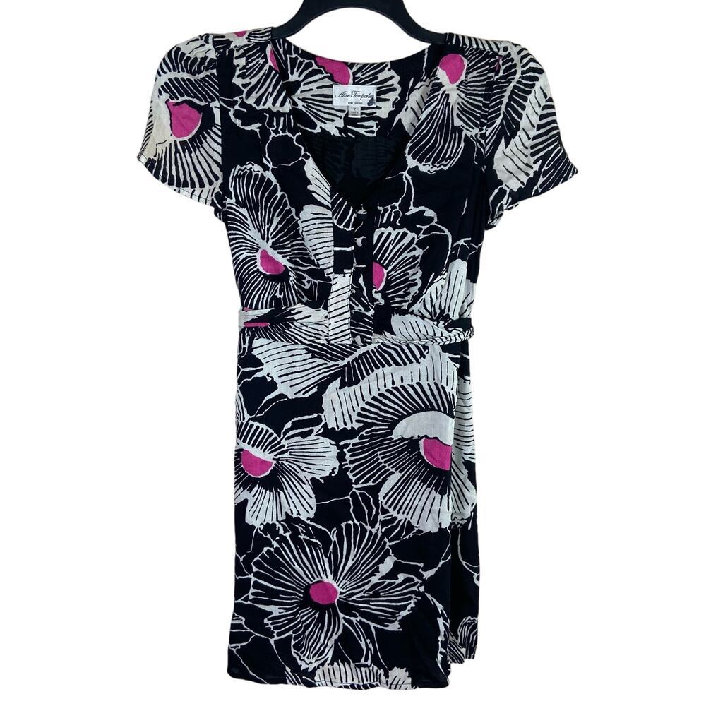 Alice Temperley For Target Dress Women's 7 Black Pink Floral‎ Empire Tie Back